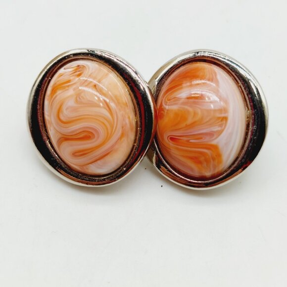 Avon Desert Sands Earrings Swirled Salmon Pink Ovals Stud - Picture 4 of 4